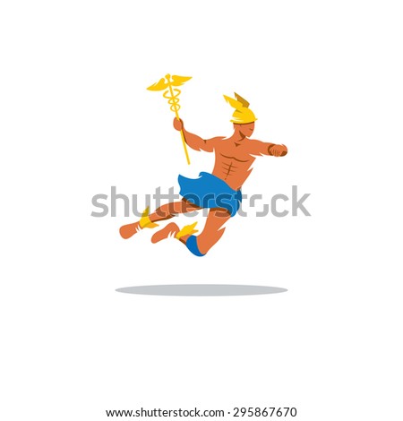 Hermes sign. God of commerce, profit, rationality, skill, trickery, deceit, theft, eloquence, magic, astrology. Branding Identity Corporate logo design template Isolated on a white background