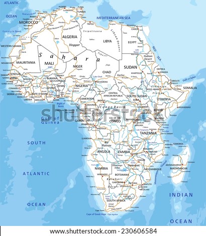Africa Colored Shaded Map Relief Stock Photos, Images, & Pictures ...