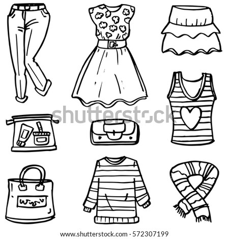 Doodle Style Women Clothes Accessories Vector Stock Vector 572307199 ...