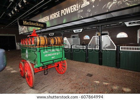 Amsterdam, Netherlands, April 12, 2016 : Beer Tap in the Heineken Experience where is a historic brewery and corporate visitor center for the internationally distributed Dutch pilsner, Heineken beer.