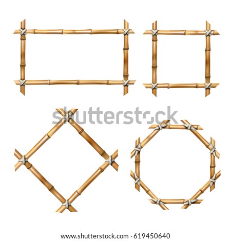 Set of vector illustrations of bamboo frames of various shapes in realistic style isolated on white