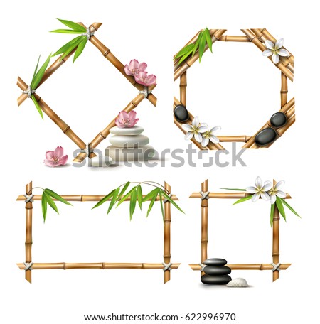 Set of vector illustrations of bamboo frames of various shapes in realistic style isolated on white