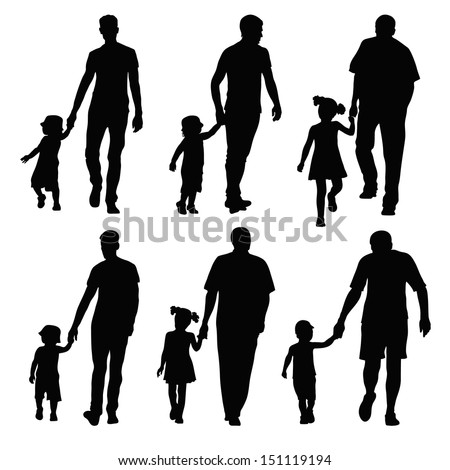 group silhouettes dads and children