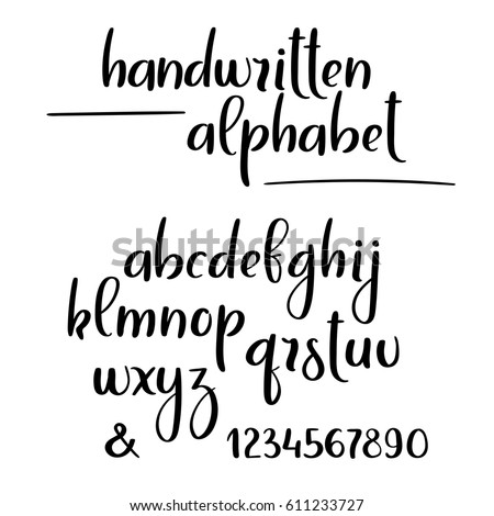 stock vector brush calligraphy alphabet hand lettering brushpen letters and numbers vector handwritten brush 611233727