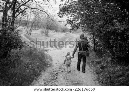 Father Young Daughter Son Walking Forest Stock Photo (Royalty Free ...