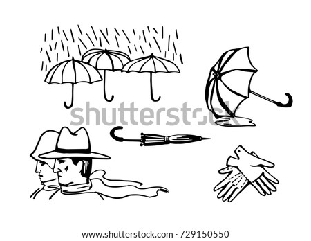 umbrella egypt symbols umbrellas puddle lying opened objects rain autumn under water shutterstock vector folded horizontal gloves profile