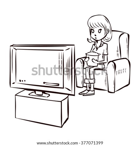 Watching TV Hand Drawn Cartoon Vector Stock Vector 377071399 - Shutterstock