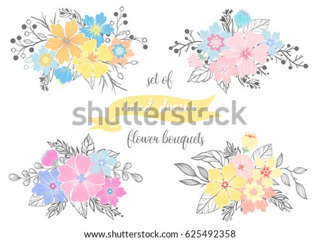 Retro Flowers Vector Cute Floral Bouquets Stock Vector 150551972