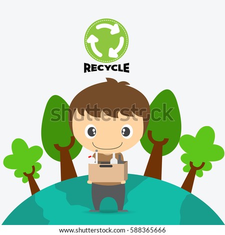 Cartoon Saving Earth Recycling Boy Ecology Stock Vector 588365666