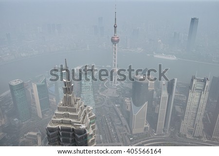 Shanghai skyline in heavy polluted air.