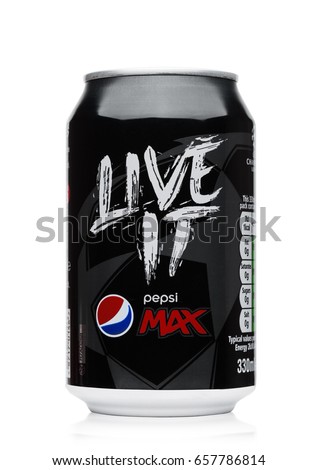 LONDON, UK - JUNE 9, 2017: Aluminium can of Pepsi Cola MAX soft drink on white.American multinational food and beverage company