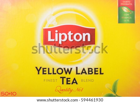 Milan, Italy - February 19, 2017 - Lipton yellow tea label tea.