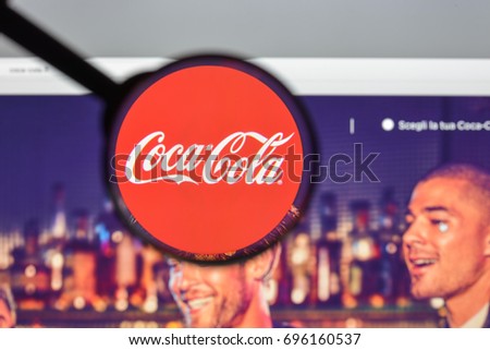 Milan, Italy - August 10, 2017: Coca cola website homepage. It is is a carbonated soft drink produced by The Coca-Cola Company. Cola logo visible.