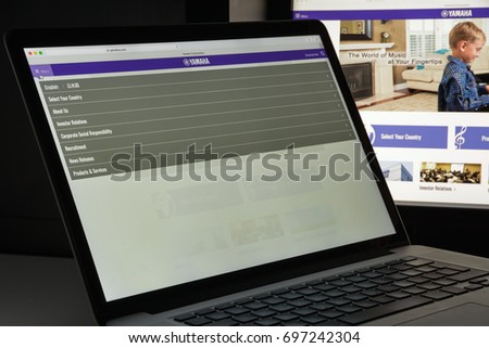 Milan, Italy - August 10, 2017: Yamaha website homepage. Yamaha logo visible.