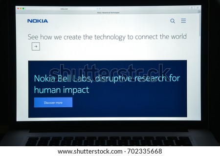 Milan, Italy - August 10, 2017: Nokia website homepage. It is a Finnish multinational communications, information technology and consumer electronics company. Nokia logo visible.