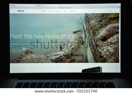 Milan, Italy - August 10, 2017: Nokia website homepage. It is a Finnish multinational communications, information technology and consumer electronics company. Nokia logo visible.