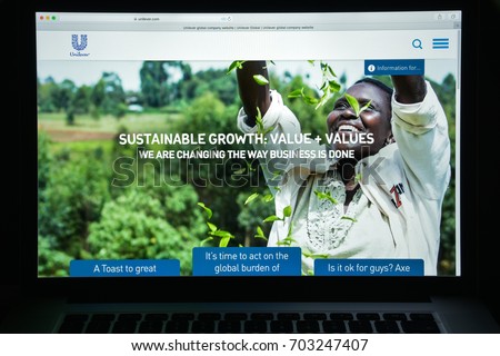 Milan, Italy - August 10, 2017: Unilever website homepage. It is a Dutch-British transnational consumer goods company. Unilever logo visible.