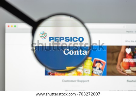 Milan, Italy - August 10, 2017: Pepsi co website homepage. It is an American multinational food, snack, and beverage corporation. Pepsico logo visible.