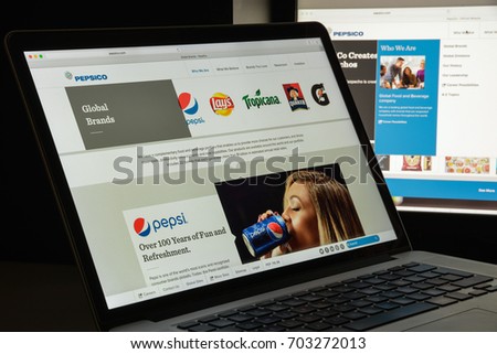 Milan, Italy - August 10, 2017: Pepsi co website homepage. It is an American multinational food, snack, and beverage corporation. Pepsico logo visible.