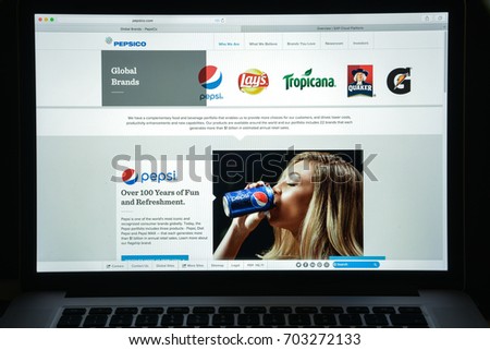 Milan, Italy - August 10, 2017: Pepsi co website homepage. It is an American multinational food, snack, and beverage corporation. Pepsico logo visible.