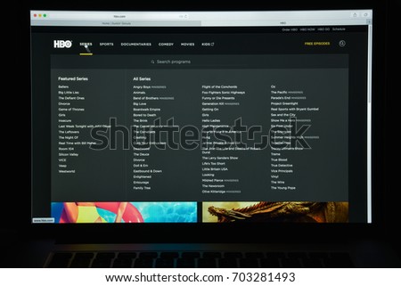 Milan, Italy - August 10, 2017: hbo.com website homepage. It is an American premium cable and satellite television network. hbo logo visible.