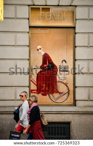 Milan, Italy - September 24, 2017: Fendi store in Milan. Fashion week Fendi shopping