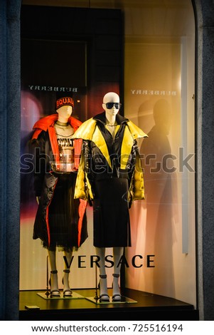 Milan, Italy - September 24, 2017: Versace store in Milan. Fashion week Versace shopping