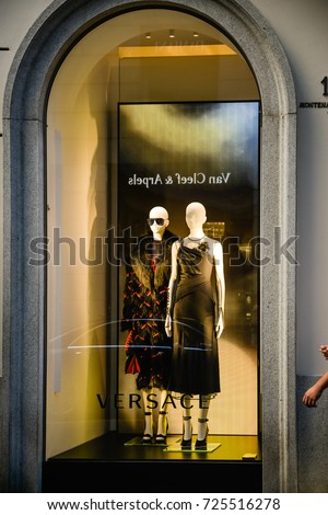 Milan, Italy - September 24, 2017: Versace store in Milan. Fashion week Versace shopping