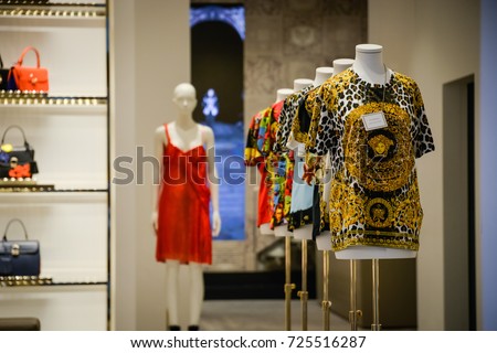 Milan, Italy - September 24, 2017: Versace store in Milan. Fashion week Versace shopping