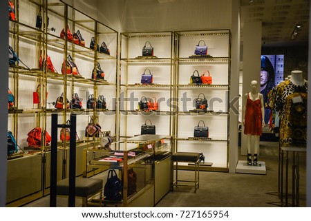 Milan, Italy - September 24, 2017: Versace store in Milan. Fashion week Versace shopping