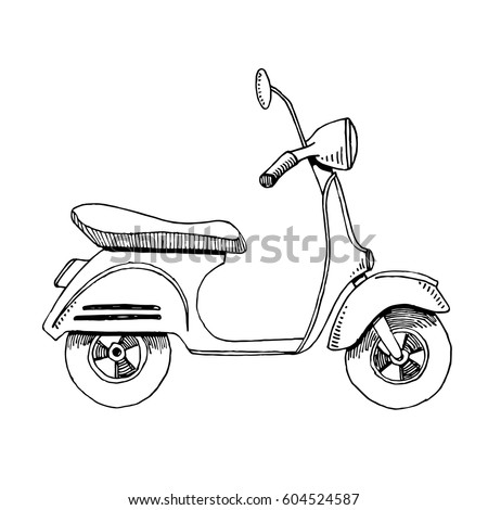 Linear Retro Scooter On White Background Vector Illustration Linear Retro Scooter On White Background Vector Illustration