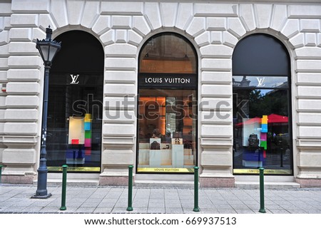 BUDAPEST, HUNGARY - JUNE 4: Facade of Louis Vuitton flagship store in the street of Budapest on June 4, 2016.