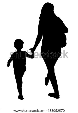 Download Mother Son Walking Stock Vector 483052570 - Shutterstock