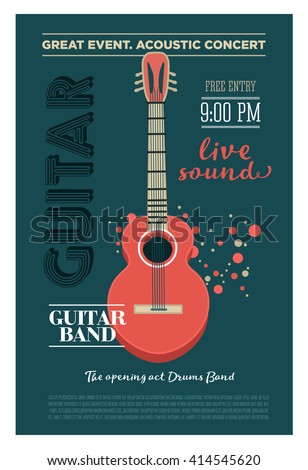 Banner Acoustic Guitar On Beige Background Stock Vector 111536345 ...