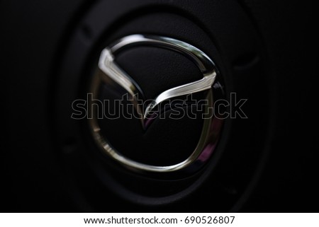 KYIV, UKRAINE - AUGUST 05, 2017: Logo of Mazda car August 05, 2017 in Kiev, Ukraine.