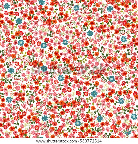 Simple cute pattern in small-scale flowers. High-coverage millefleurs. Calico style. Floral seamless background for textile or book covers, manufacturing, wallpapers, print, gift wrap and scrapbooking