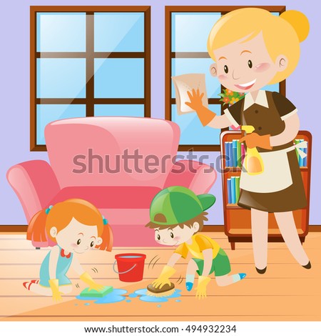 Kids Cleaning Bedroom Clipart 22521 Zware