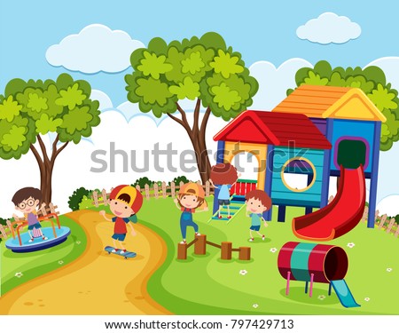 Happy Children Playground Daytime Illustration Stock Vector 797429713 ...