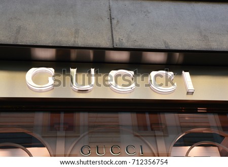 MILAN, ITALY - SEPTEMBER 7, 2017: Gucci sign store in via Monte Napoleone, Milan, italy