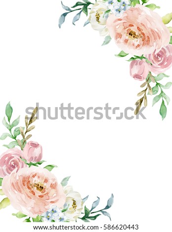 stock photo painted watercolor composition of flowers in pastel colors frame border background greeting 586620443