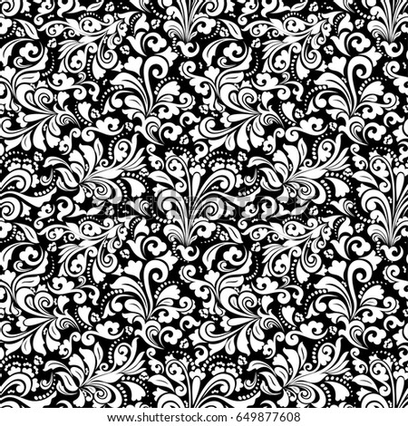 Black White Floral Seamless Pattern Vector Stock Vector 88675519 