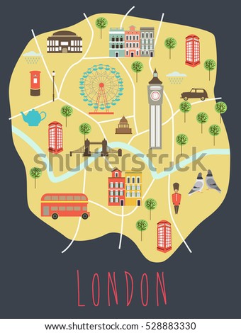 illustrated map of london travel map vector illustration