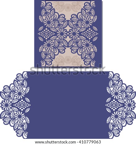 Paper cut out card. Laser cut pattern for invitation card for wedding. Paper cutouts. Wedding invitation template.
