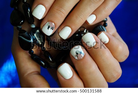 Female Hands Blue Glitter Nail Design Stock Photo 