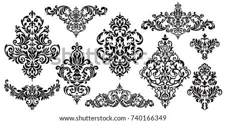 set oriental vector damask patterns greeting stock vector royalty