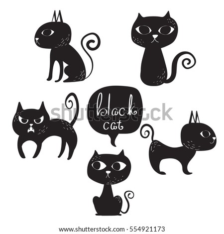 Vector Set Animal Illustrationblack Cat Different Stock Vector Vector Set Animal Illustrationblack Cat Different Stock Vector