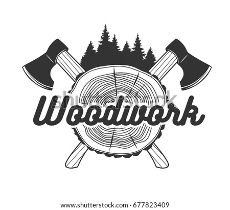 Woodworking Logo Template Black White Vector 스톡 벡터 ...