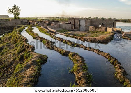 Irrigation canal system at the euphrates river in Syria near Dura Europos