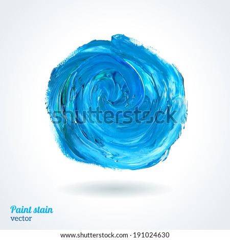 Abstract blue gouache paint. Oil paint. Vector illustration. Grunge paper template. Composition for scrapbook elements. Blobs, stain, paints blot.
