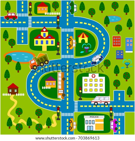 Cartoon City Map Stock Vector 703869613 - Shutterstock